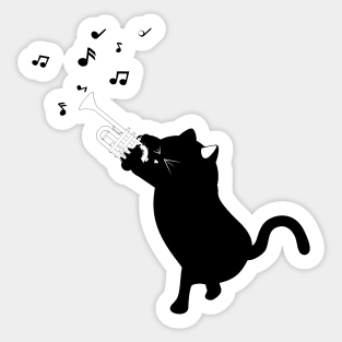 Black cat playing trumpet Sticker